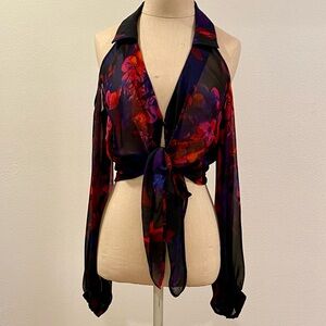 bebe Black and Red Floral Blouse